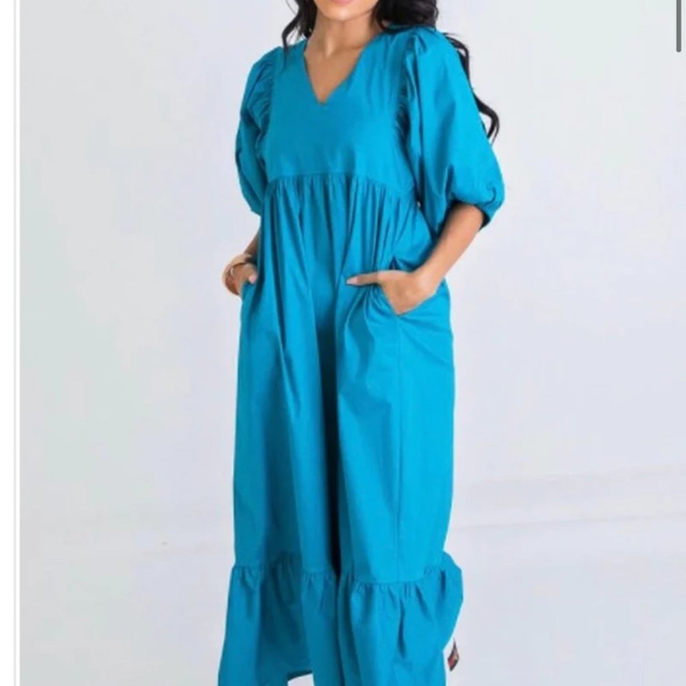 NWOT KARLIE SANTORINI PUFF SLEEVE MAXI DRESS IN TEAL ✨💙